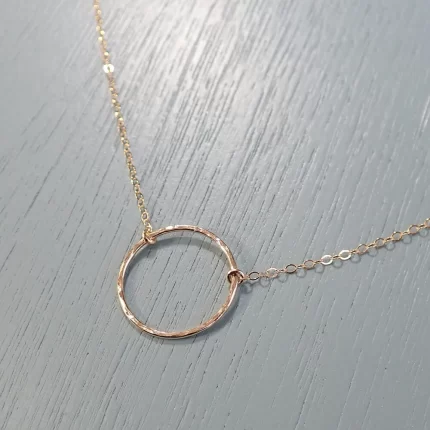 Gold Hammered Circle Necklace