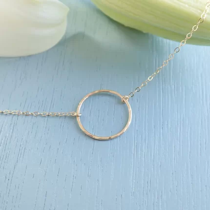 Gold Hammered Circle Necklace