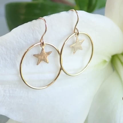 Gold Star Circle Earrings