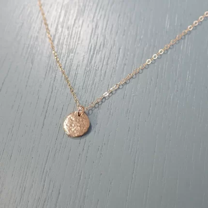 Gold Tiny Hammered Disc Necklace