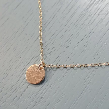 Gold Tiny Hammered Disc Necklace