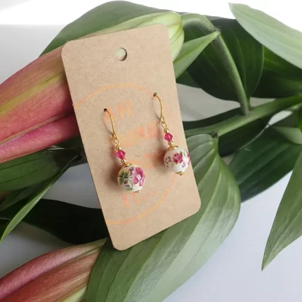 Pink Flower Ceramic Earrings - Ah Sure Look It