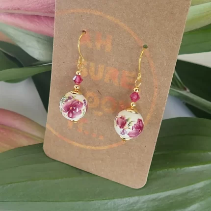 Pink Flower Ceramic Earrings - Ah Sure Look It