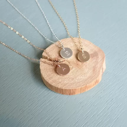 Rose Gold Tiny Disc Initial Necklace