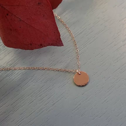 Rose Gold Tiny Hammered Disc Necklace